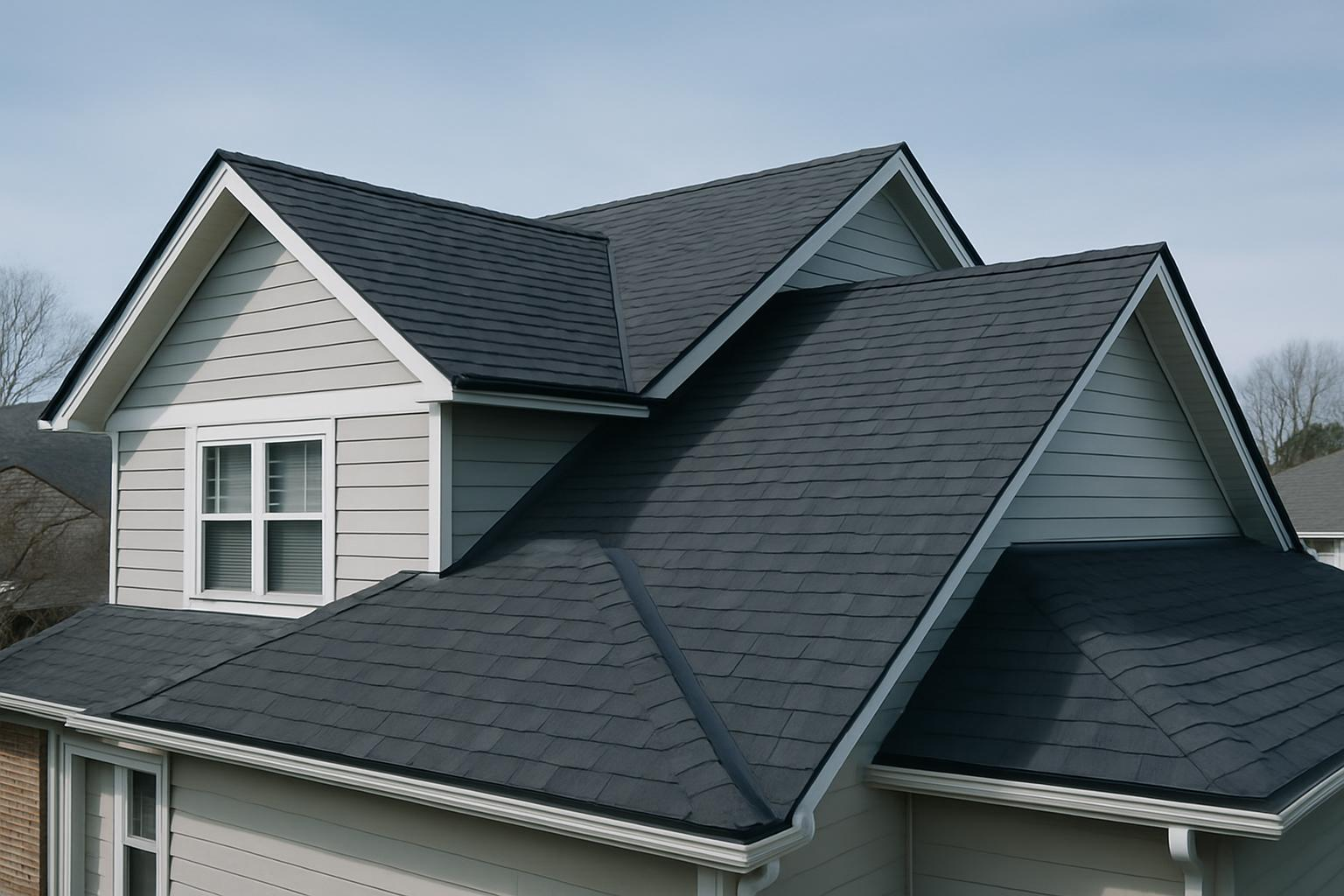 Freshly completed charcoal architectural shingle roof in Washington Park